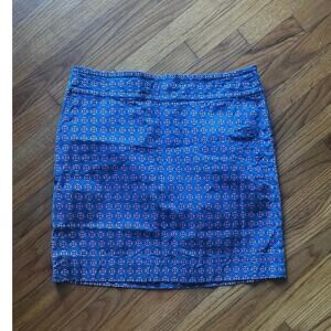 Talbots Blue Geometric Print Mini Skirt Classic Preppy Size 14 Above Knee